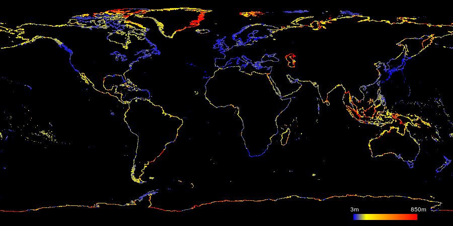 Durchschnittlicher Knoten-Abstand in den OSM-Küstenlinien