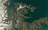 Landsat-Mosaik von Südgeorgien Beispielausschnitt: Stormness Bay