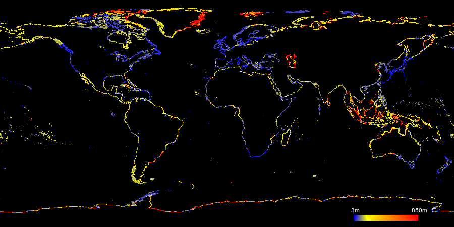 Average node distance in OSM coastline data