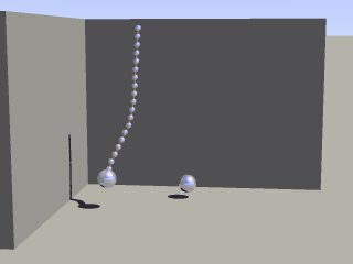 Animation 6: line of masses interacting with a single unconnected ball