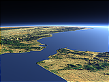 Closeup view of the Strait of Gibraltar