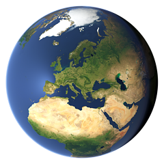 Whole earth view centered on Europe