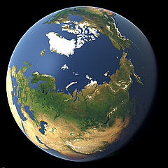 Ansicht der gesamten Erde mit Blick auf Sibirien und den Nordpol